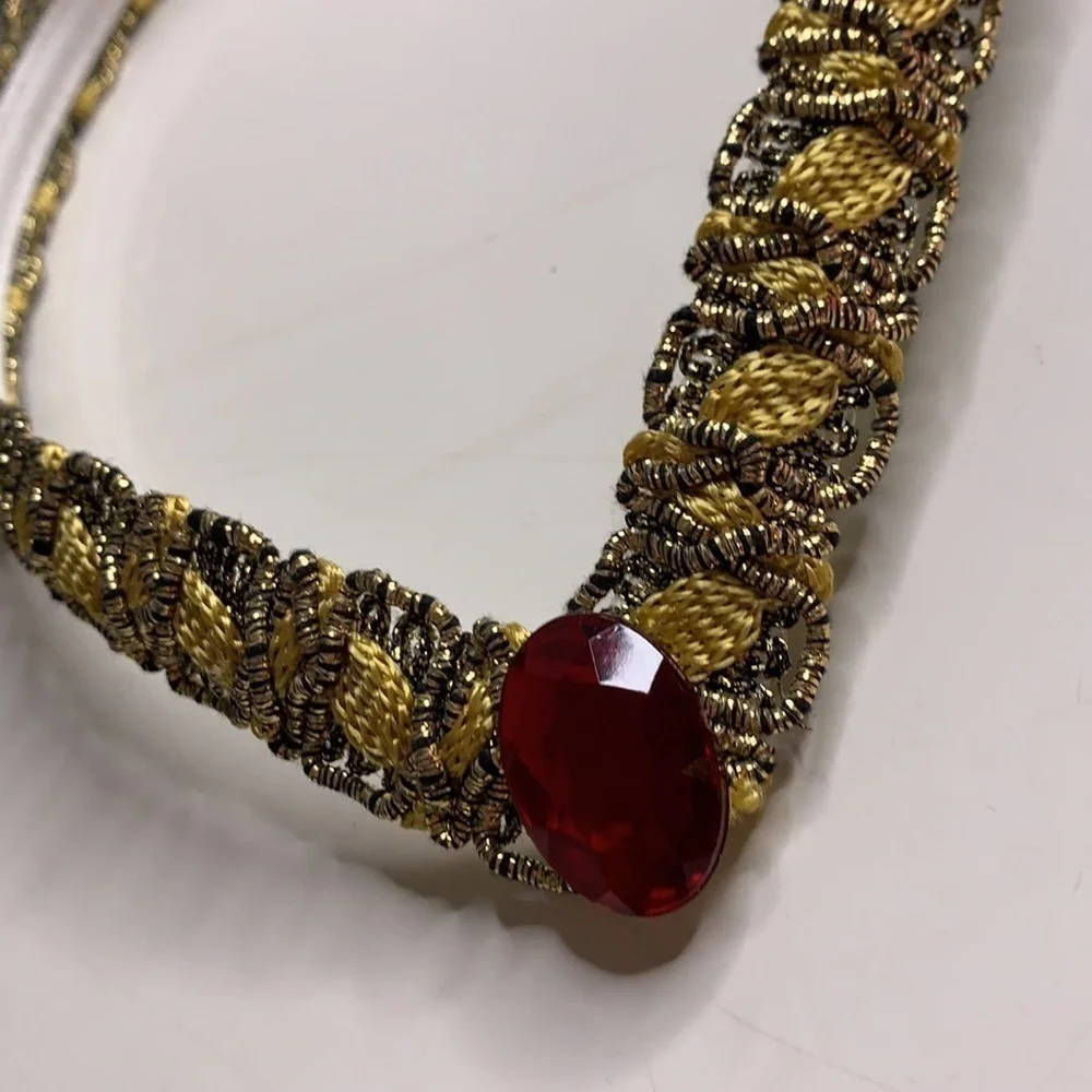 Medieval times red gold princess ruby pointed crown Veil one size adult